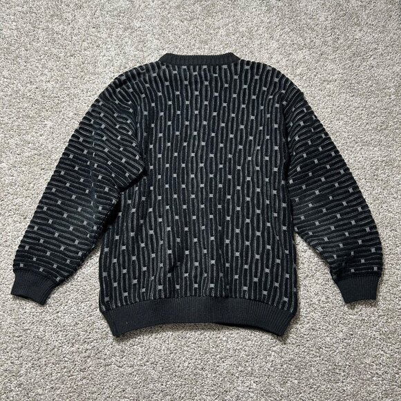 Vtg Barrage Coogi Style Sweater Mens M Black/Gray 3D Geometric Knit Pullover - Picture 7 of 10